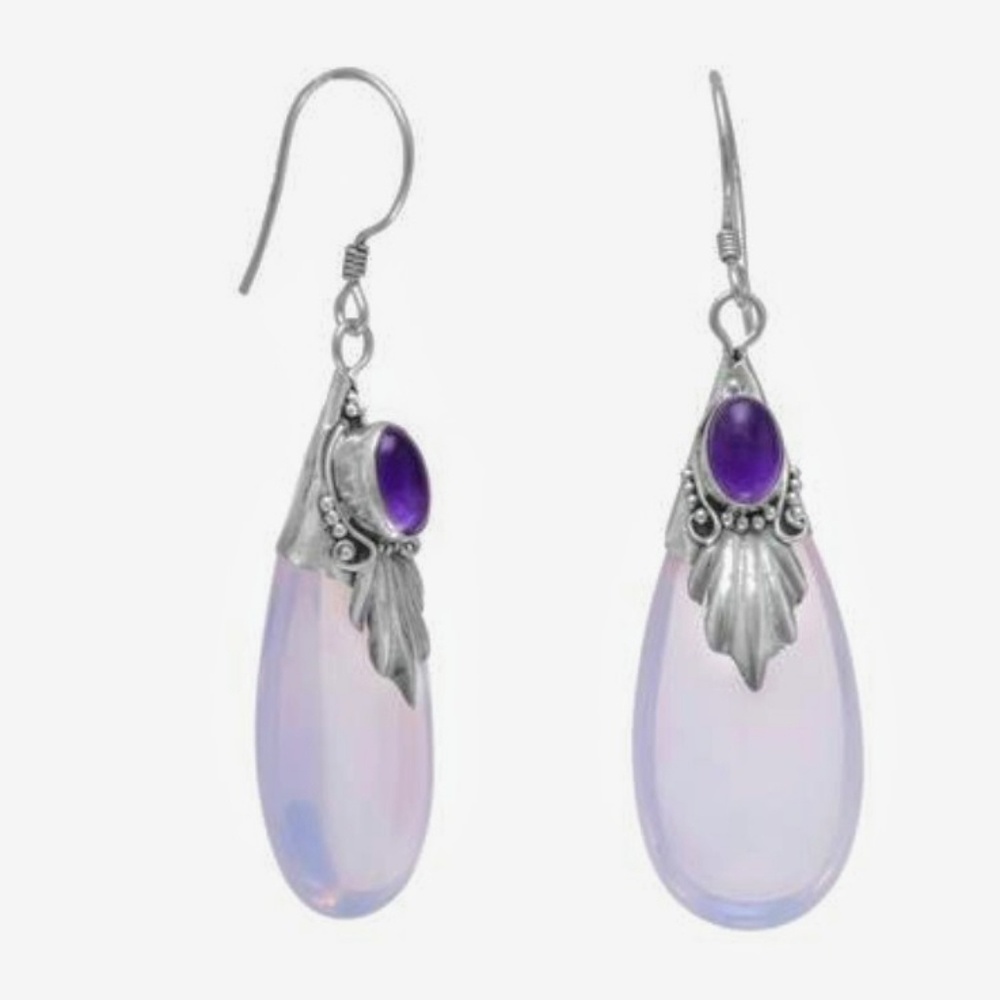 Glass and Amethyst Drop Earrings on French Wire